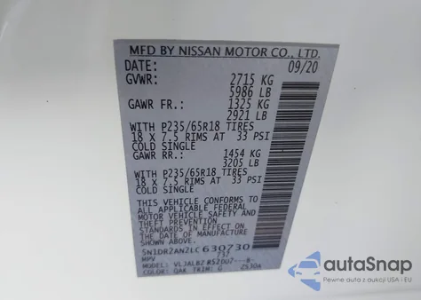 2020 Nissan Pathfinder S 2Wd from USA, damaged, VIN 5N1DR2AN2LC630730